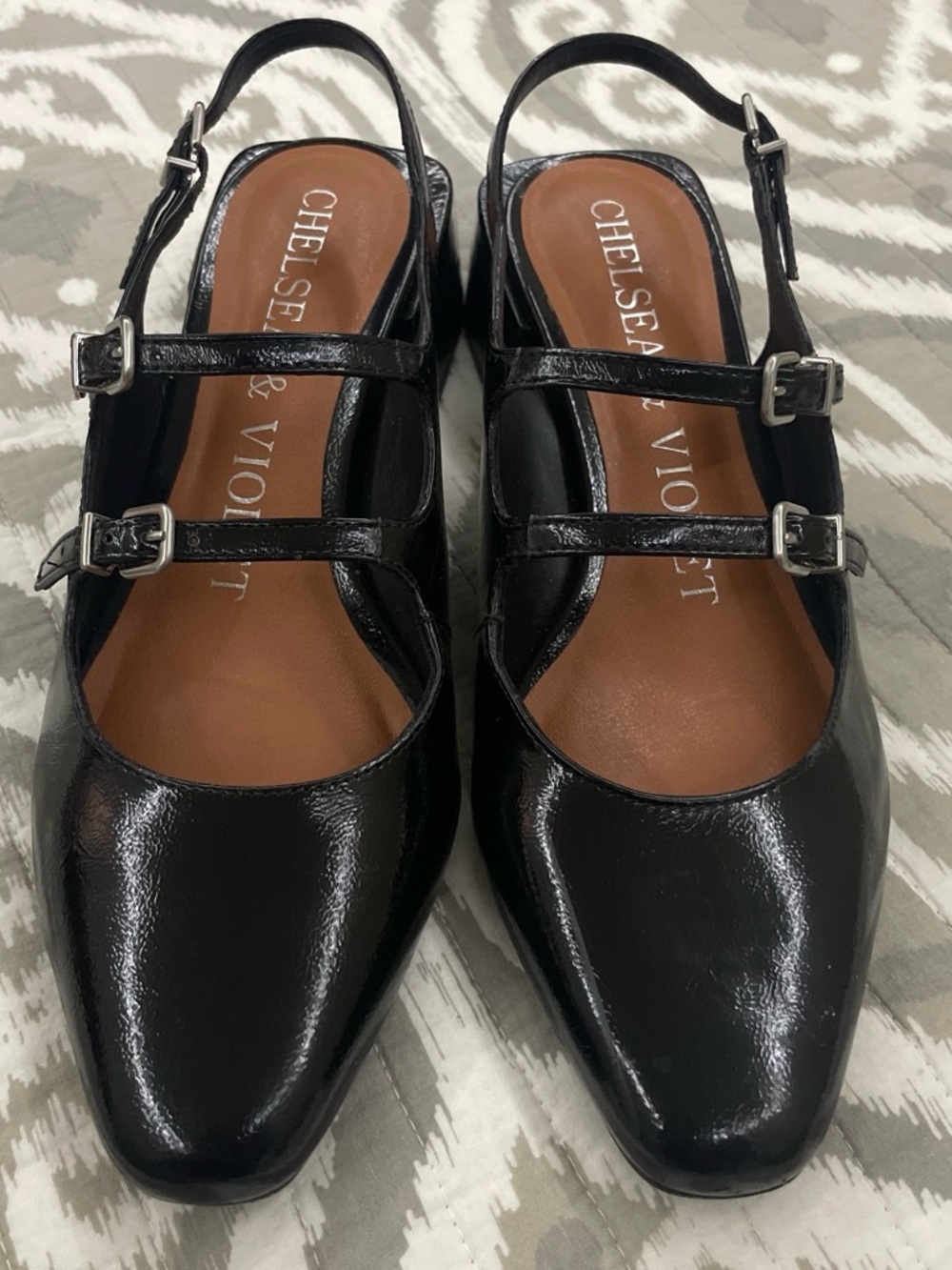 Chelsea & Violet Black Patent Mary Jane Slingback Flats